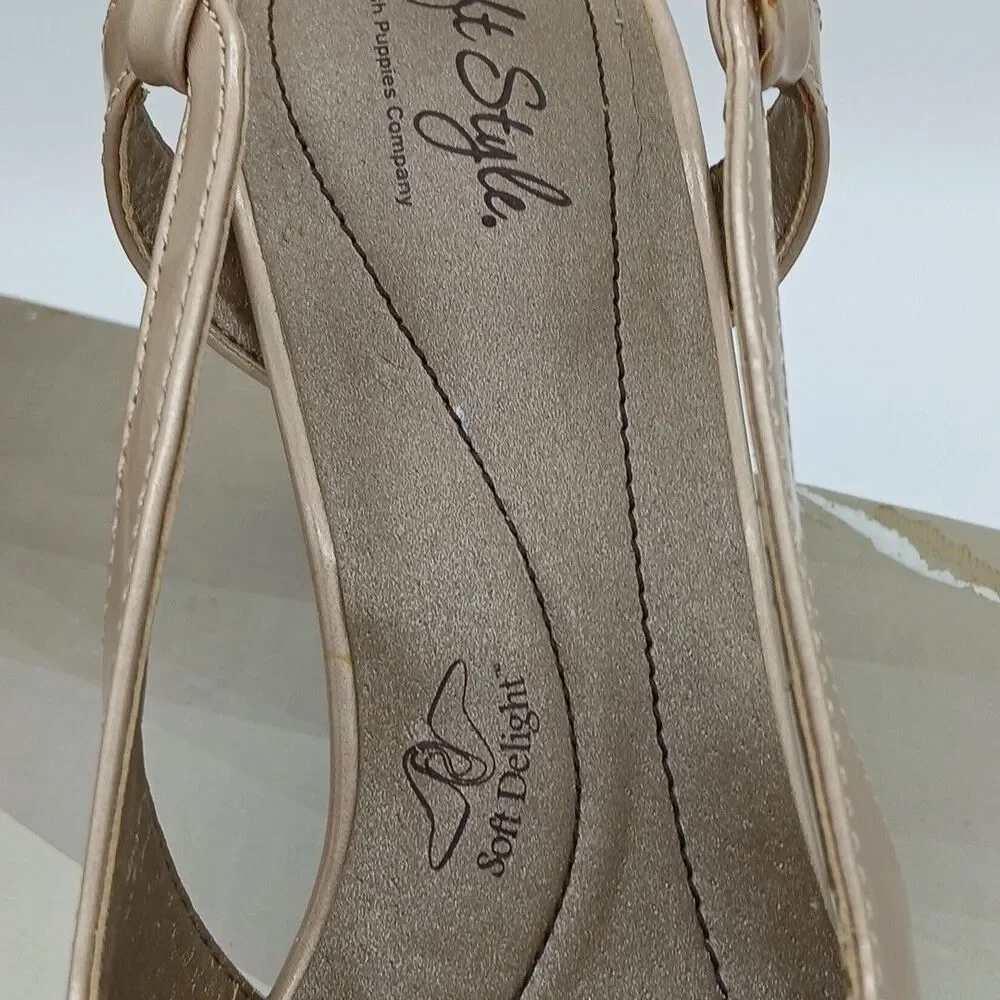 Soft Style By Hush Puppies Co. Catey Slingback Pumps Bone Pearl Patent 7.5M Read
